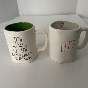 2 Rae Dunn Collectible Large Mugs “Top O The Morning”/Irish & “Eh”/Canada Theme